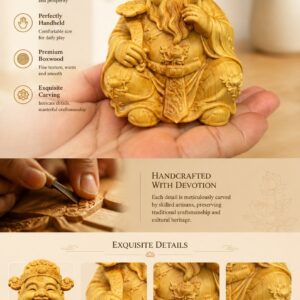 Caishen Wood Statue, approved detail product view.