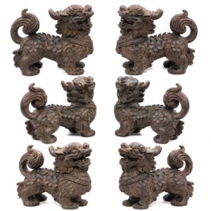 Qilin Statue Pair Wood Sculpture, approved main product view.