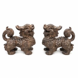 Qilin Statue Pair Wood Sculpture, approved main product view.