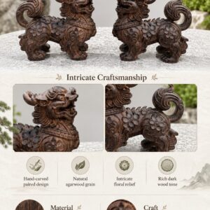 Qilin Statue Pair Wood Sculpture, approved detail product view.