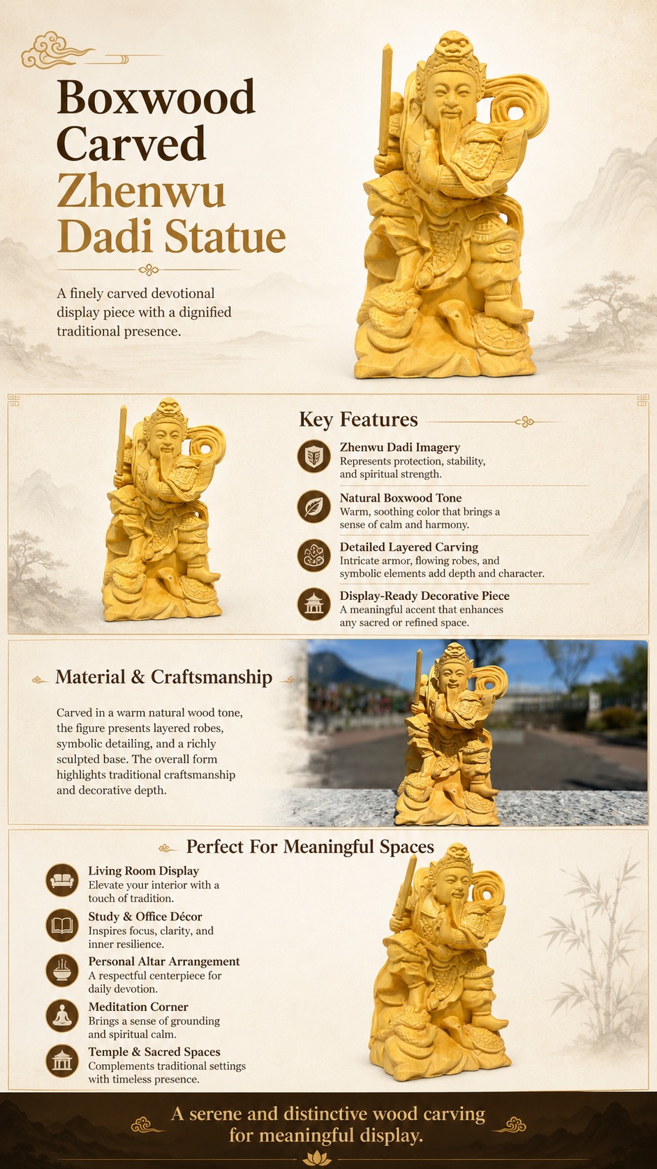 Zhenwu Emperor Wood Statue Ornament, approved main product view.