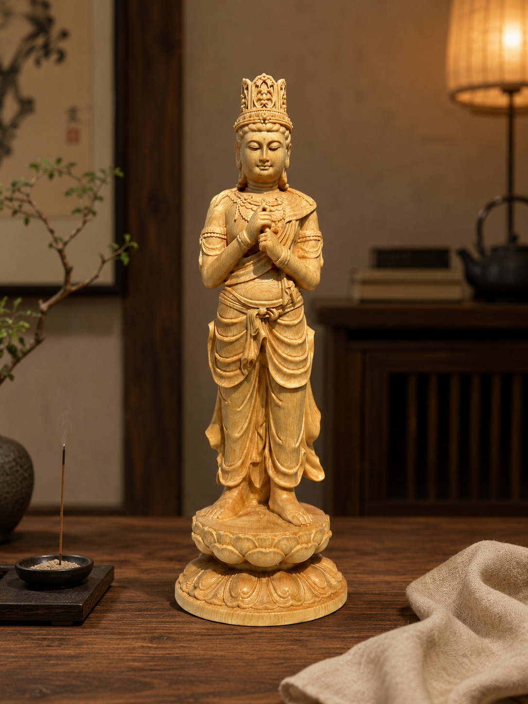 Approved product image of Vairocana Buddha Wood Statue. Inspect the listed facts separately.