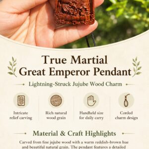 Zhenwu Deity Wood Amulet Pendant, approved detail product view.