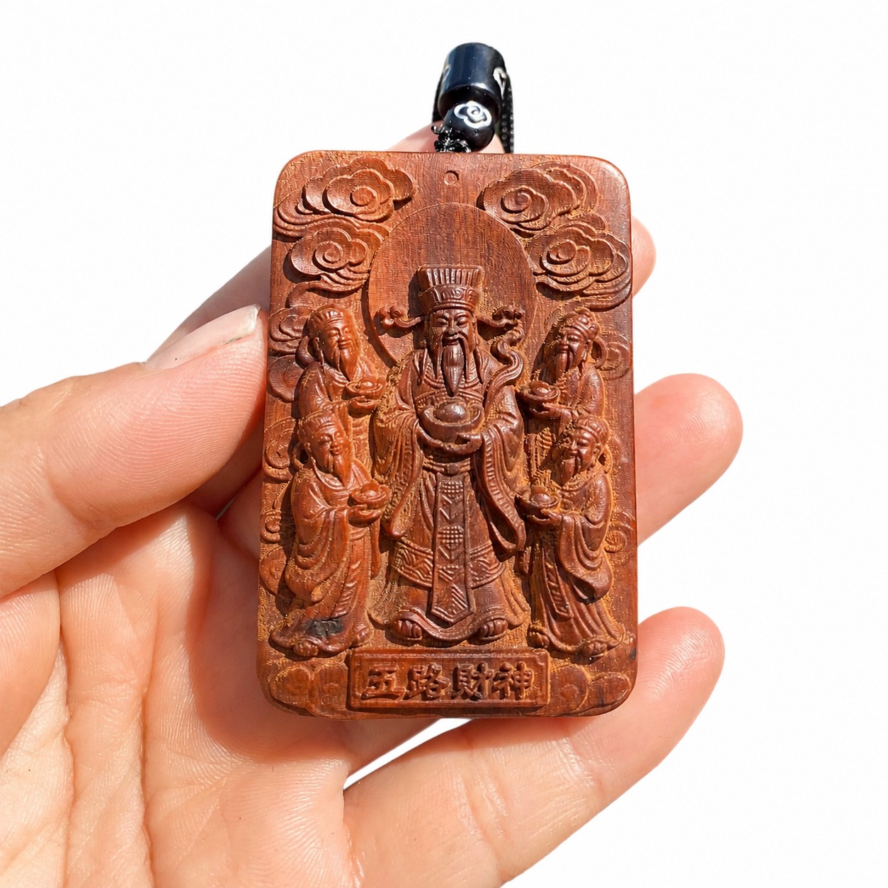 Five Road Gods Wood Pendant Amulet, approved main product view.
