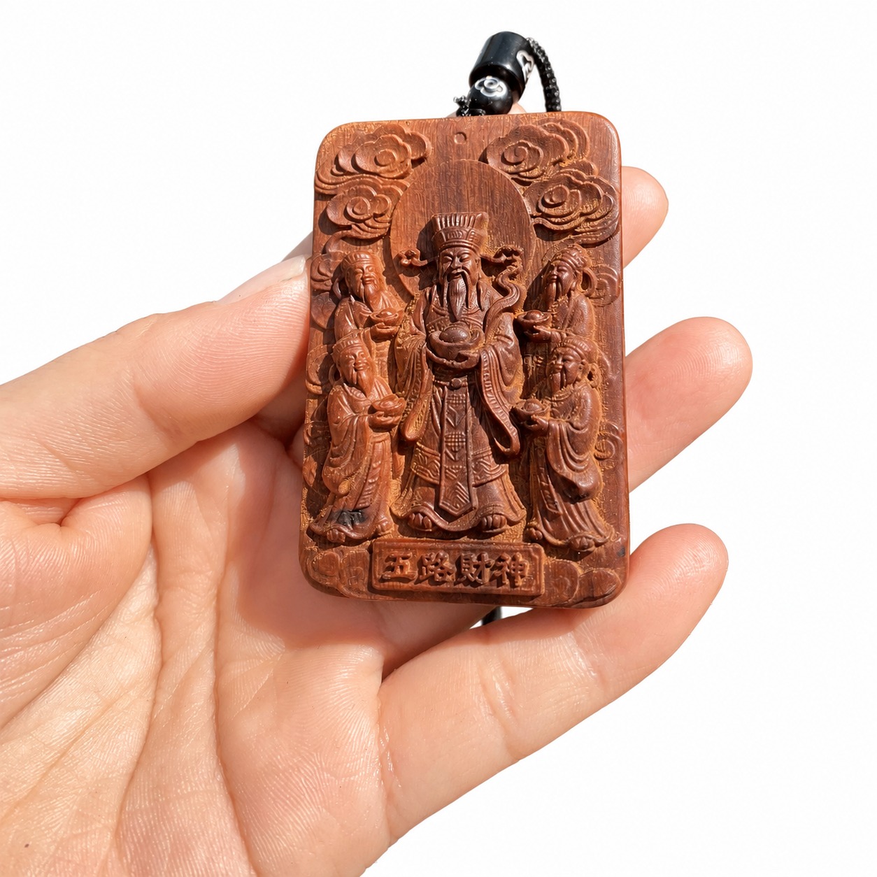 Five Road Gods Wood Pendant Amulet, approved main product view.