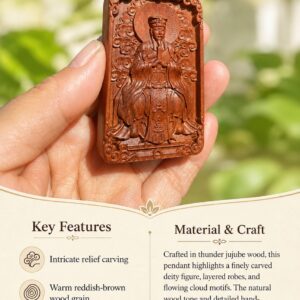 Baosheng Dadi and Ziwei Dadi Double Sided Wood Pendant, approved detail product view.