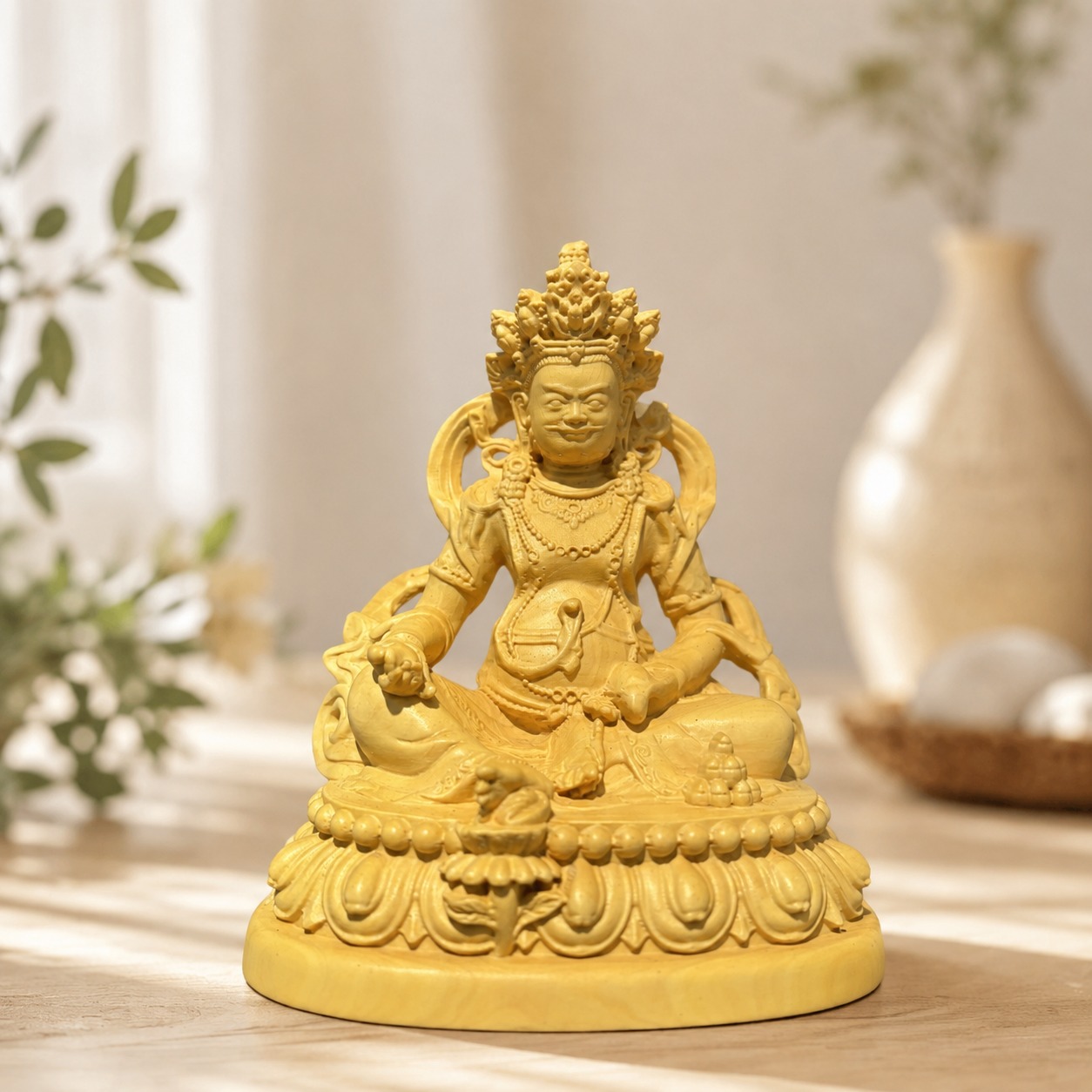 Approved product image of Yellow Jambhala Wood Statue. Inspect the listed facts separately.