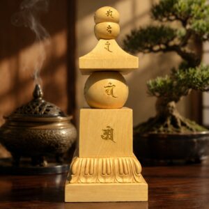 Five Element Pagoda Wood Statue, approved main product view.