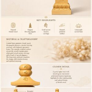 Five Element Pagoda Wood Statue, approved detail product view.