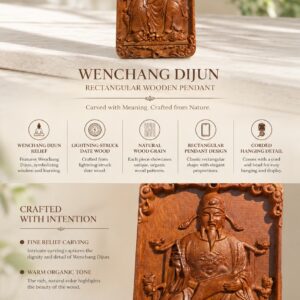 Wenchang Emperor Wood Pendant, approved detail product view.