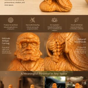 Bodhidharma Wood Statue, approved detail product view.