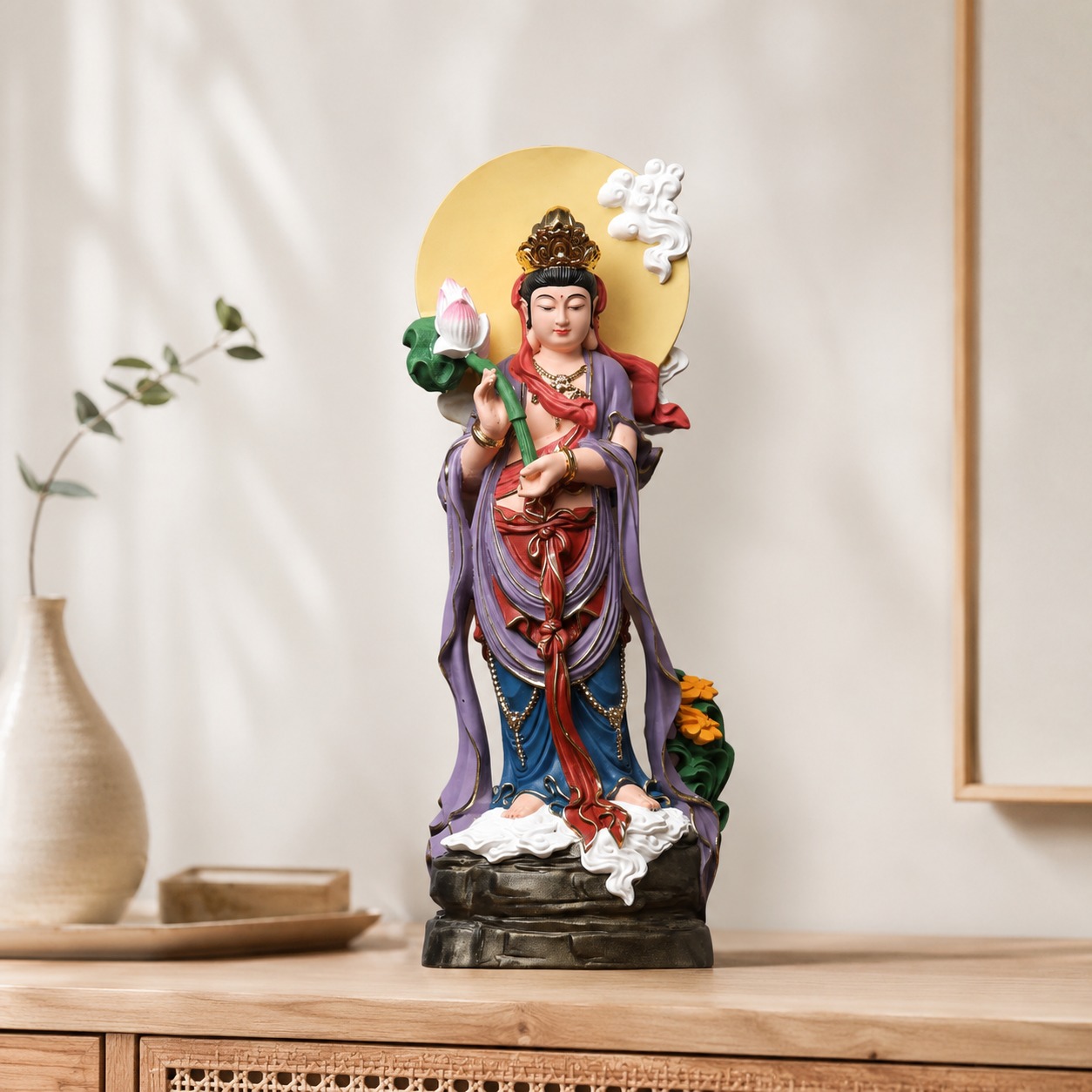 Mahasthamaprapta Bodhisattva Wood Statue, approved hero product view.