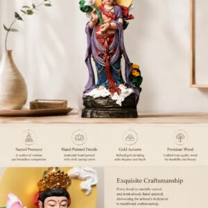 Mahasthamaprapta Bodhisattva Wood Statue, approved detail product view.