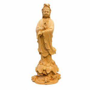Guanyin Bodhisattva Wood Statue with Vase, approved main product view.