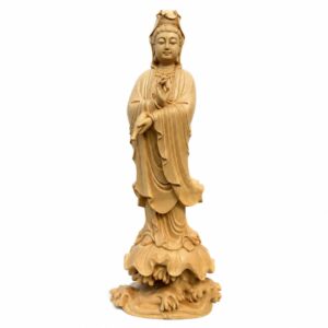 Guanyin Bodhisattva Wood Statue with Vase, approved main product view.