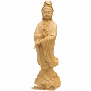 Guanyin Bodhisattva Wood Statue with Vase, approved main product view.