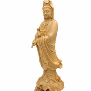 Guanyin Bodhisattva Wood Statue with Vase, approved main product view.