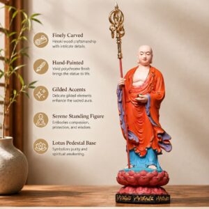 Ksitigarbha Bodhisattva Wood Statue with Accents, approved detail product view.