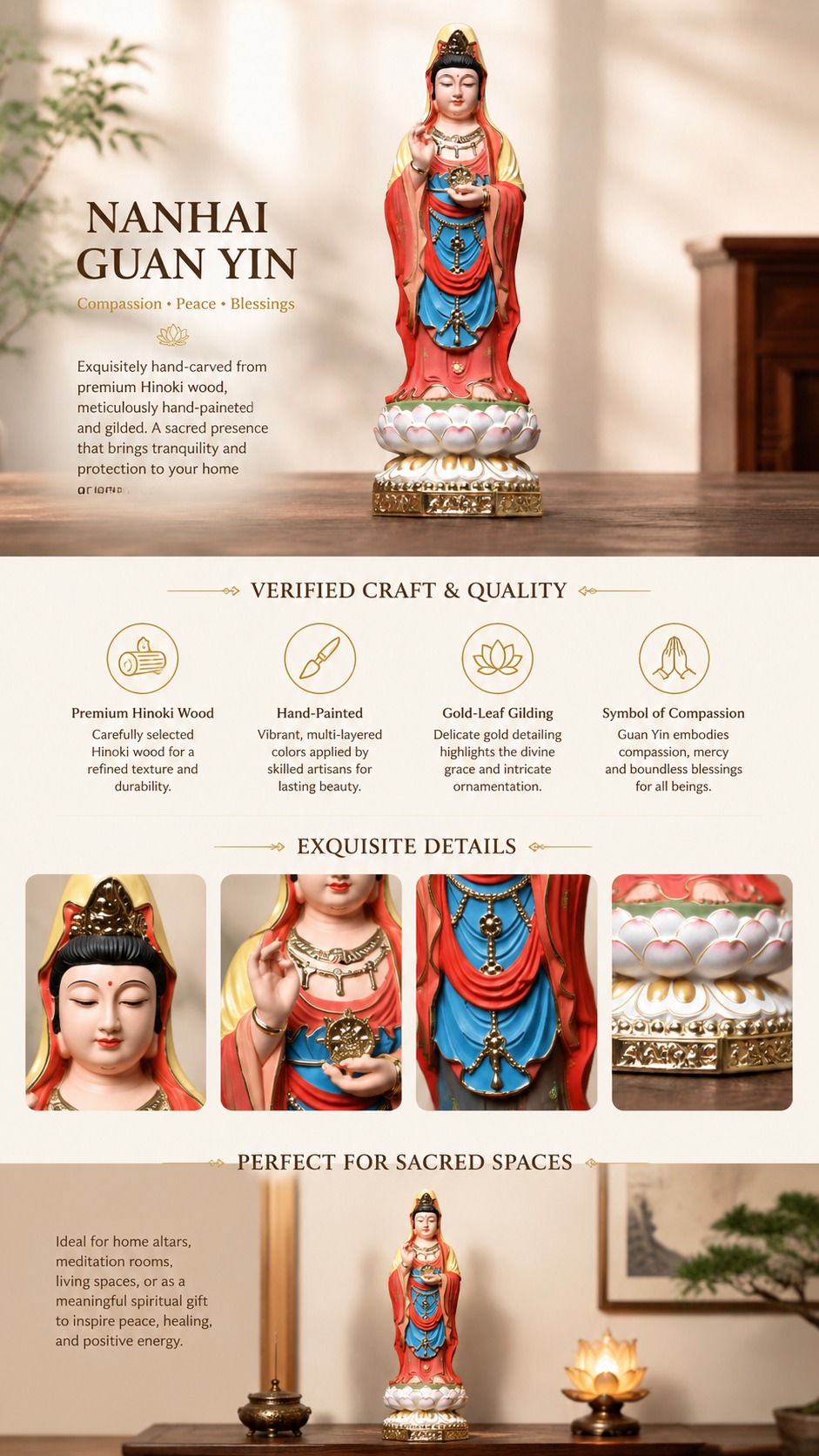 Approved detail image of Nanhai Guanyin Wood Statue. Inspect the listed facts separately.