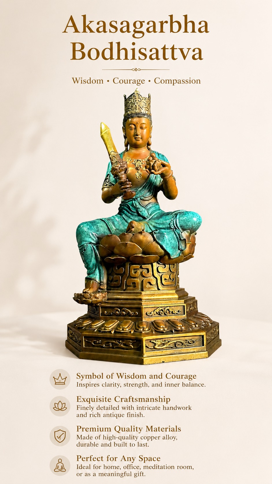 Akasagarbha Bodhisattva Copper Alloy Statue, approved main product view.