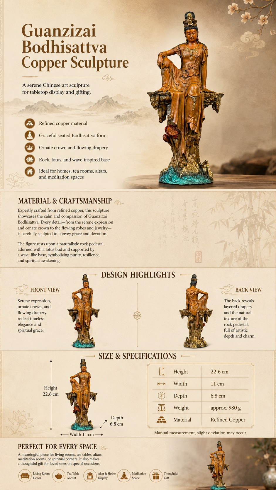 Guan Yin Bodhisattva Copper Alloy Statue, approved main product view.