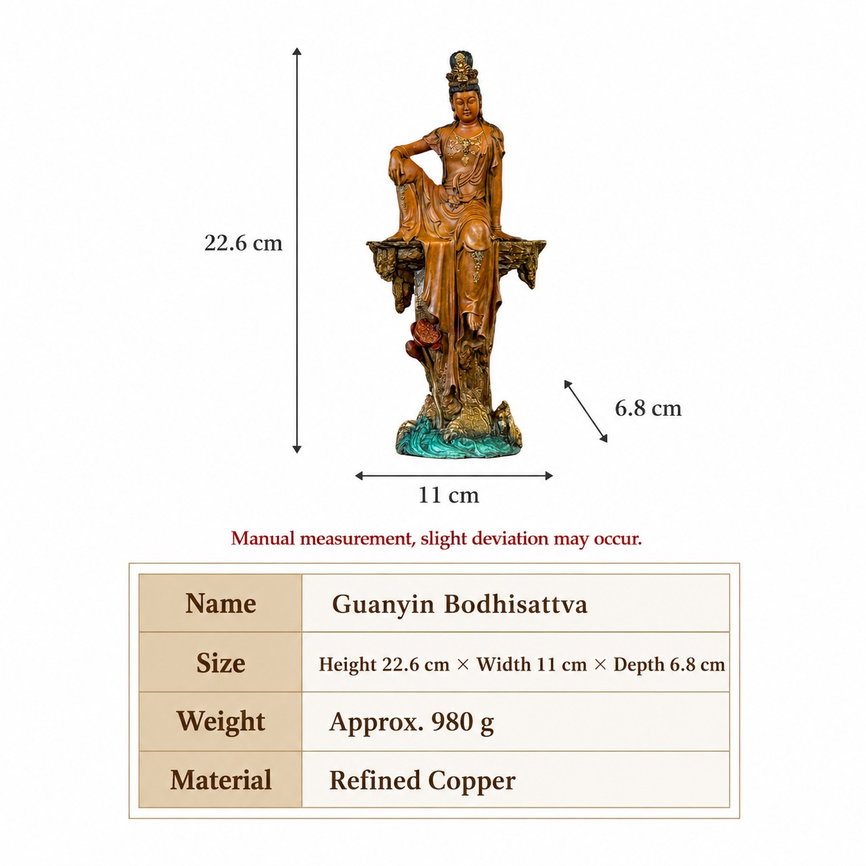 Guan Yin Bodhisattva Copper Alloy Statue, approved main product view.