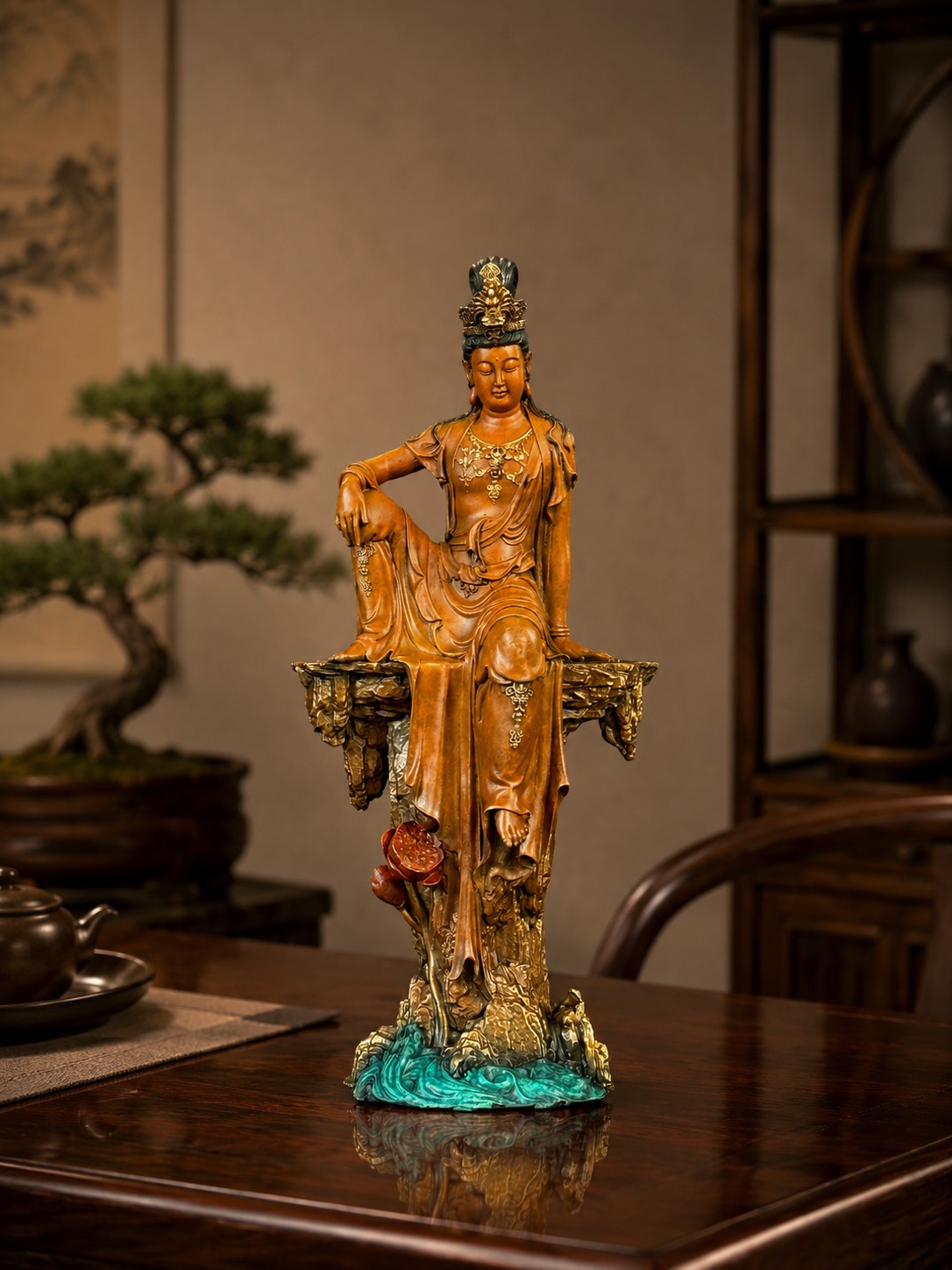 Guan Yin Bodhisattva Copper Alloy Statue, approved scene product view.