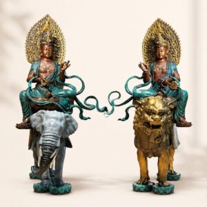 Manjushri and Samantabhadra Buddha Bronze Statue, approved main product view.