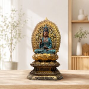Sitting Lotus Guan Yin Bodhisattva Brass Statue, approved hero product view.