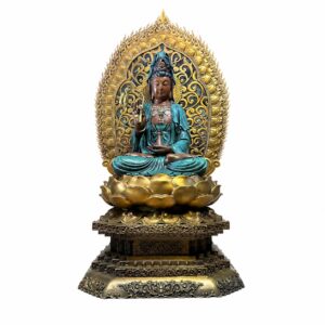 Sitting Lotus Guan Yin Bodhisattva Brass Statue, approved main product view.