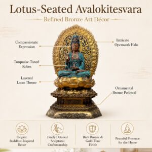 Sitting Lotus Guan Yin Bodhisattva Brass Statue, approved detail product view.