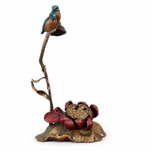 Bird and Flower Brass Incense Burner Art Sculpture, approved main product view.