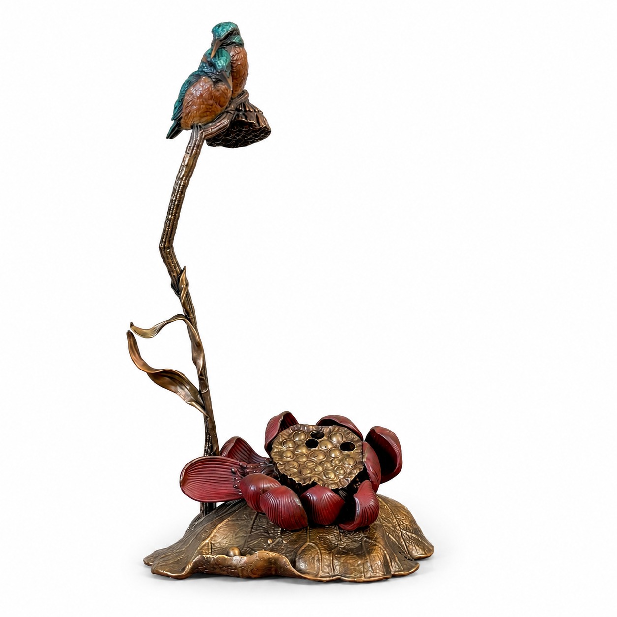 Bird and Flower Brass Incense Burner Art Sculpture, approved main product view.