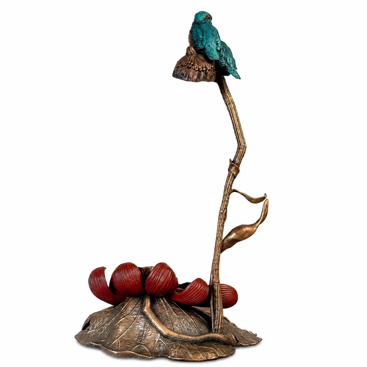 Bird and Flower Brass Incense Burner Art Sculpture, approved main product view.