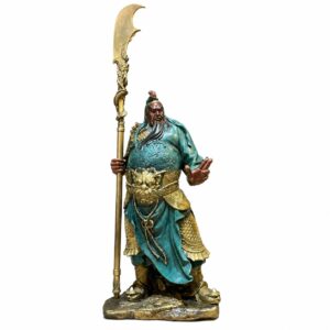 Guan Gong Brass Statue Standing with Guandao, approved main product view.