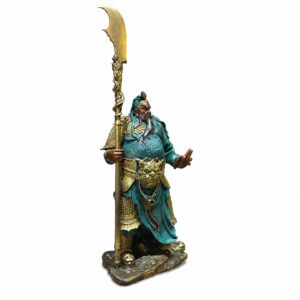 Guan Gong Brass Statue Standing with Guandao, approved main product view.