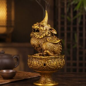 Pixiu Brass Incense Burner Sculpture, approved detail product view.