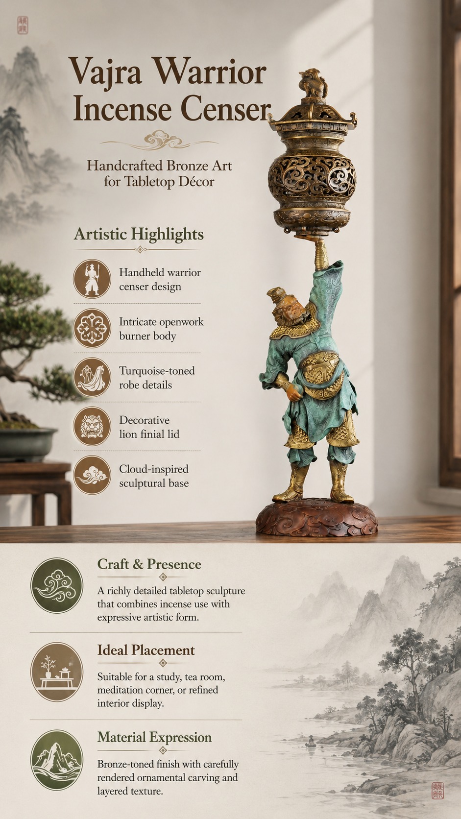 Vajrapani Bronze Incense Burner Statue, approved main product view.
