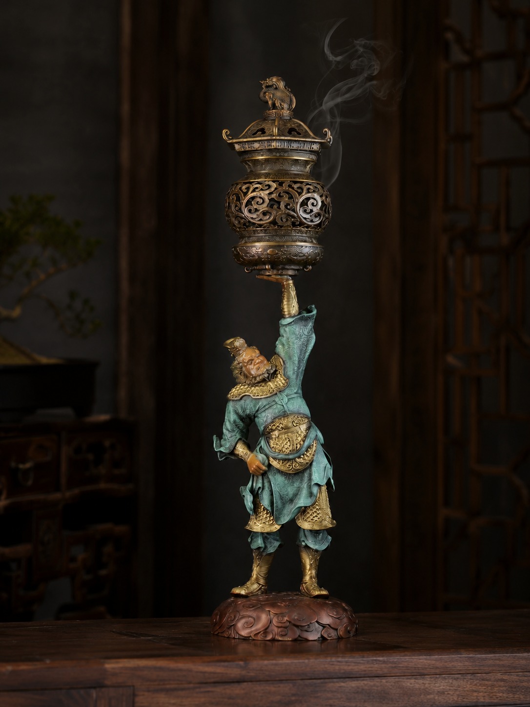 Vajrapani Bronze Incense Burner Statue, approved scene product view.