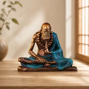 Contemplative Bodhidharma Brass Sculpture, approved hero product view.