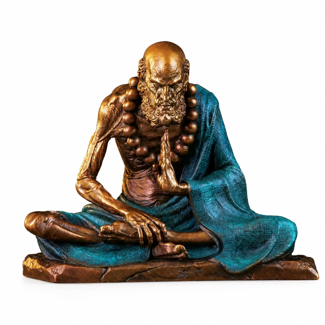 Contemplative Bodhidharma Brass Sculpture, approved main product view.