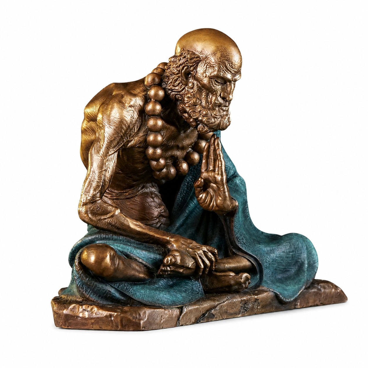 Contemplative Bodhidharma Brass Sculpture, approved main product view.