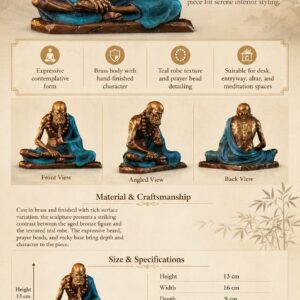 Contemplative Bodhidharma Brass Sculpture, approved main product view.
