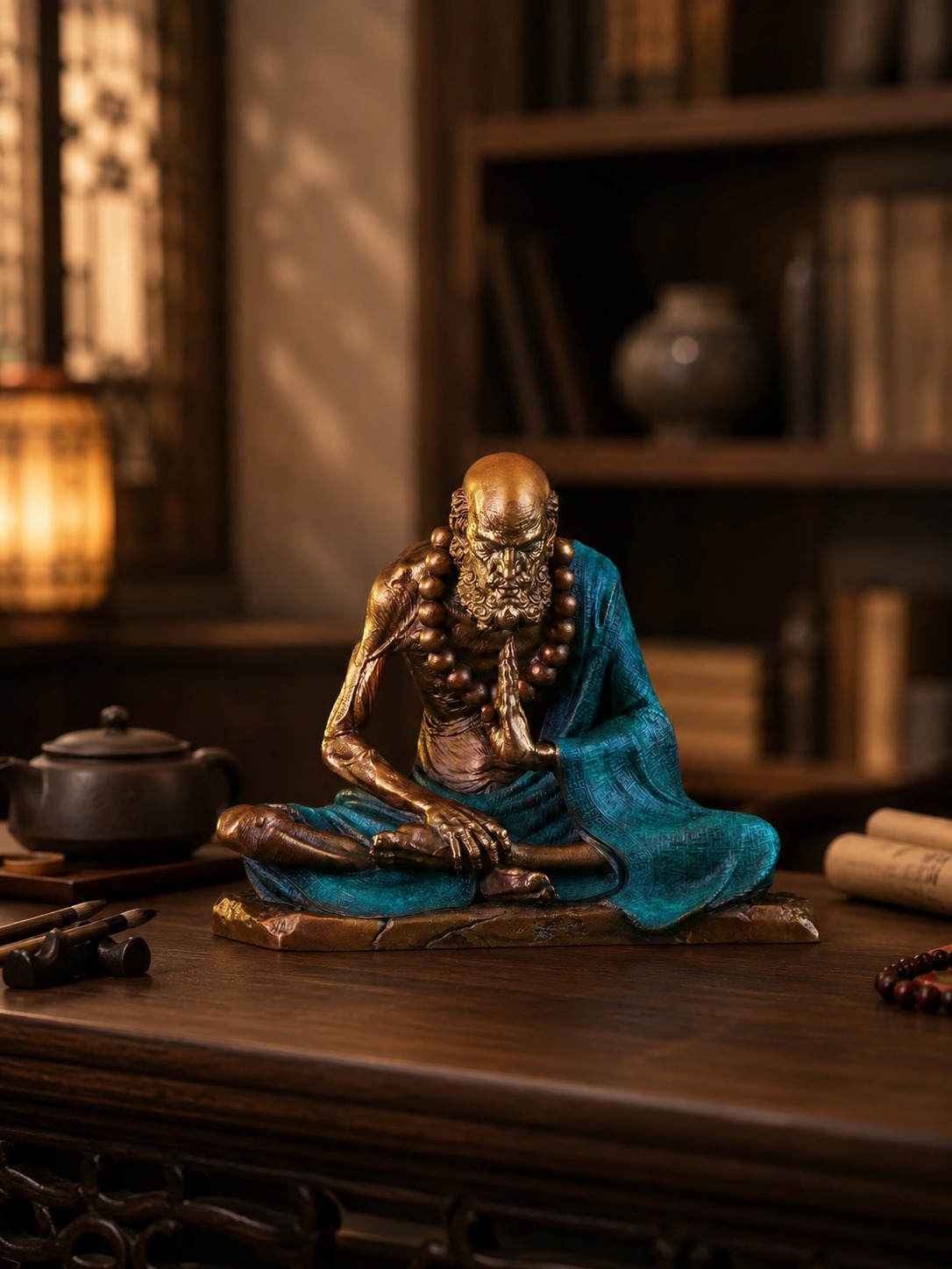 Contemplative Bodhidharma Brass Sculpture, approved main product view.