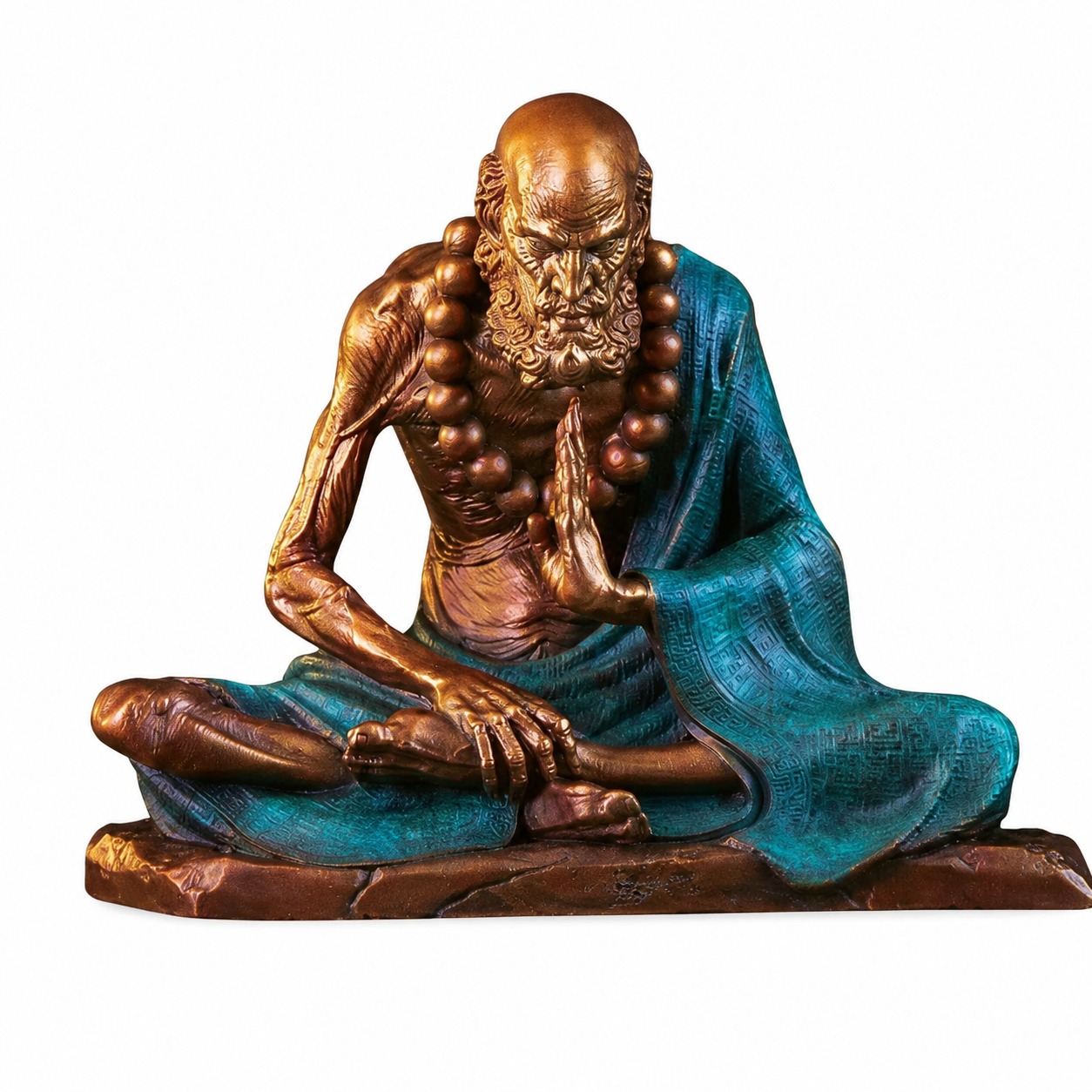 Contemplative Bodhidharma Brass Sculpture, approved main product view.
