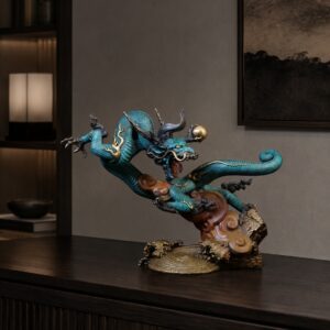 Soaring Dragon Brass Statue, approved scene product view.