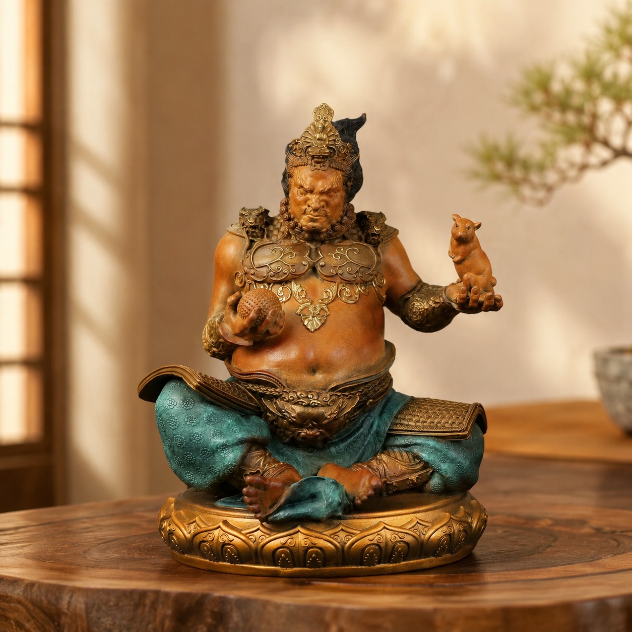 Yellow Jambhala Seated Brass Statue, approved hero product view.