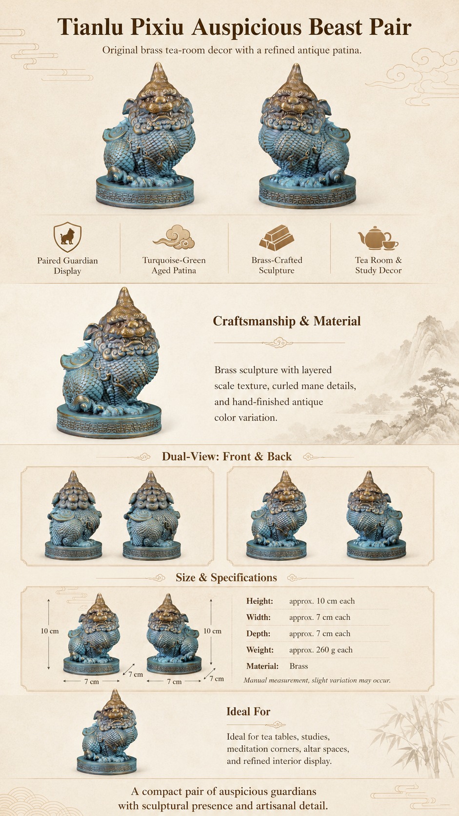 Pixiu Brass Statue, approved detail product view.