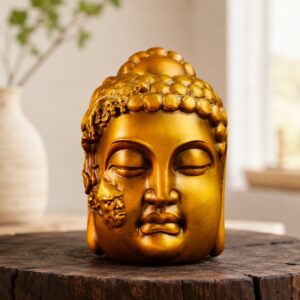 One Thought Between Buddha and Demon Brass Sculpture, approved hero product view.