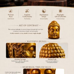 One Thought Between Buddha and Demon Brass Sculpture, approved main product view.
